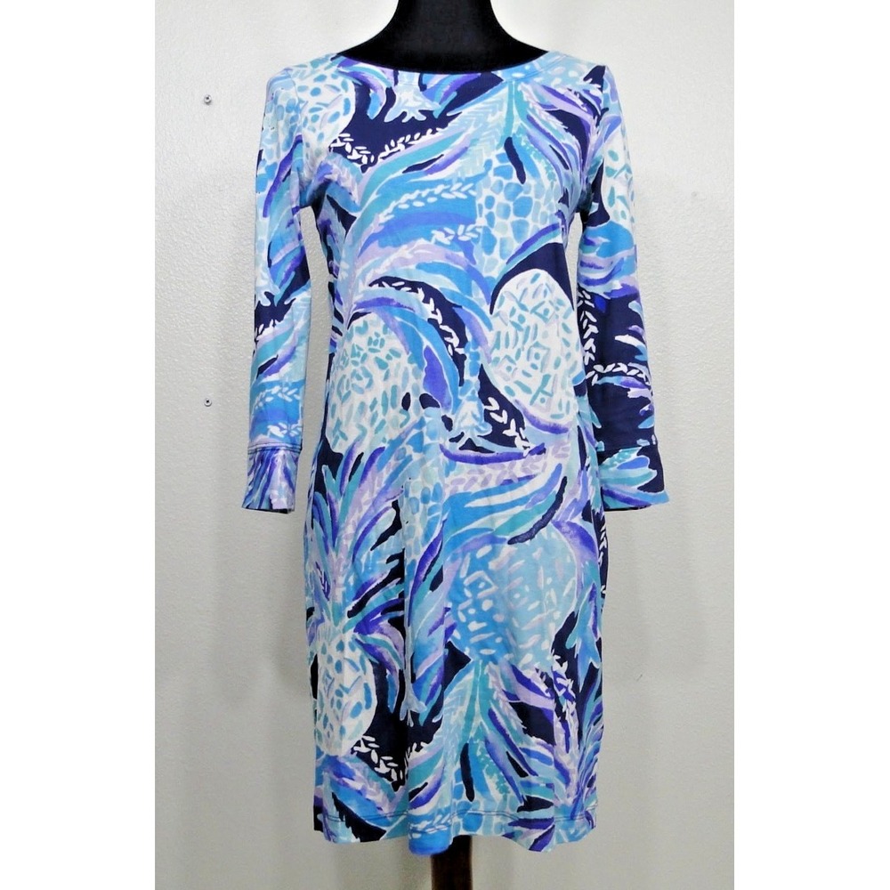 Lilly Pulitzer Sophie‎ Dress Small 3/4 Sleeve UPF 50 Shift Stretchy Small Blue